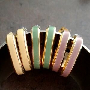 Set Of 3 Gold and Pastel Enamel Square Hoop Earrings